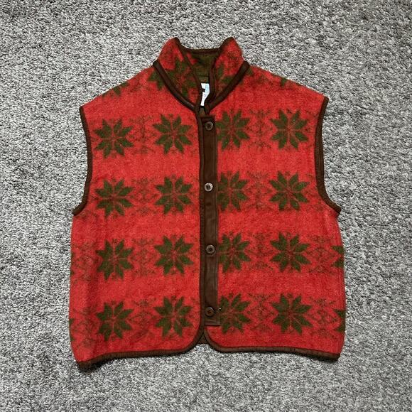 Vintage Norwegian Wool Vest Sleeveless Jacket Footprint Design Medium Red - Picture 14 of 14